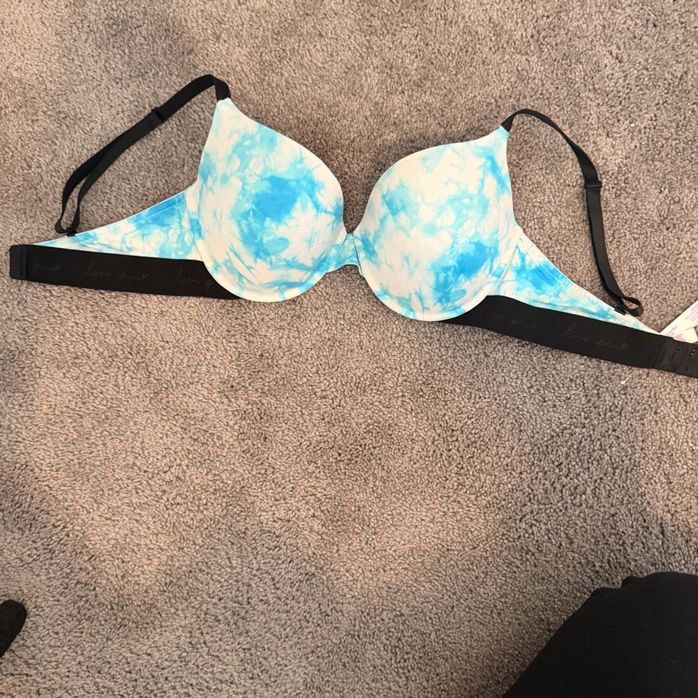 PINK Victoria's Secret Blue Tie-Dye Push Up/wear everywhere with Black Band 36DD